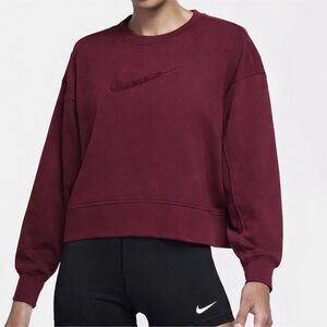 2 for $20 Nike Cropped Boxy Fuzzy Swoosh Women's Maroon Crew Neck Sweater Med